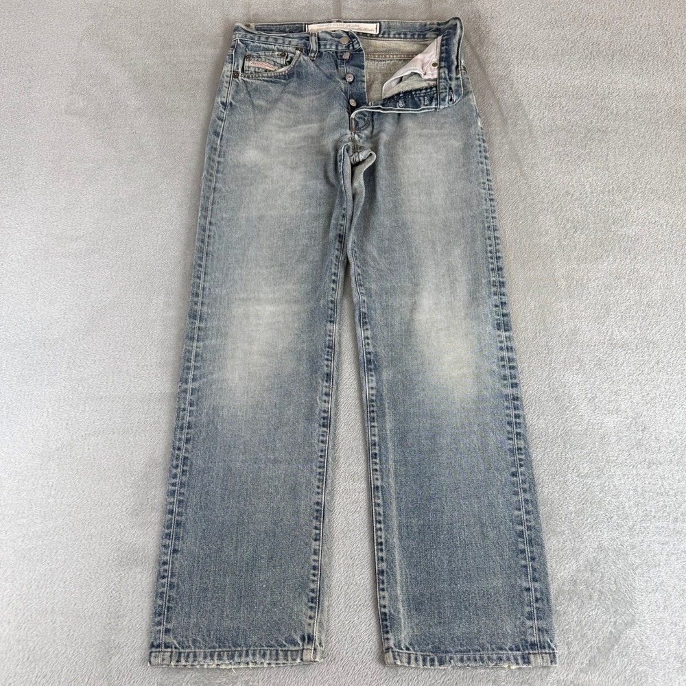Diesel Keetar Straight Jeans Mens 31x30 Blue Denim Distressed Button Fly Italy